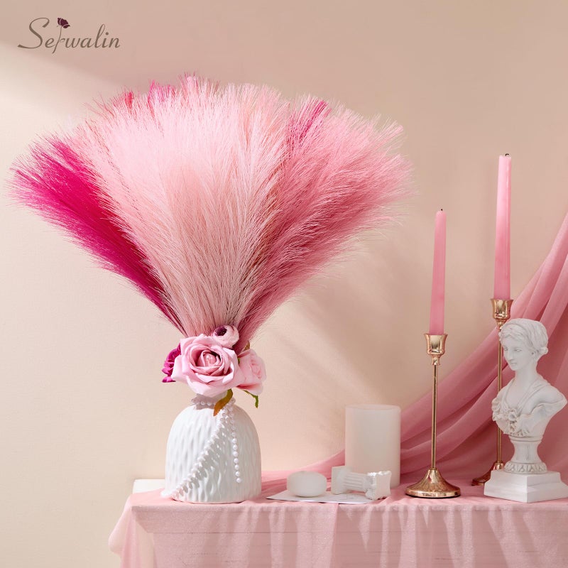 Serwalin 60Pcs Hot Pink & Blush & Pink Pampas Grass Decor, 17.7'' Faux Pampas Grass, Artificial Pompous Grass Bulk Vase Filler Flower Arrangement for Boho Home Wedding Decor - Image 5