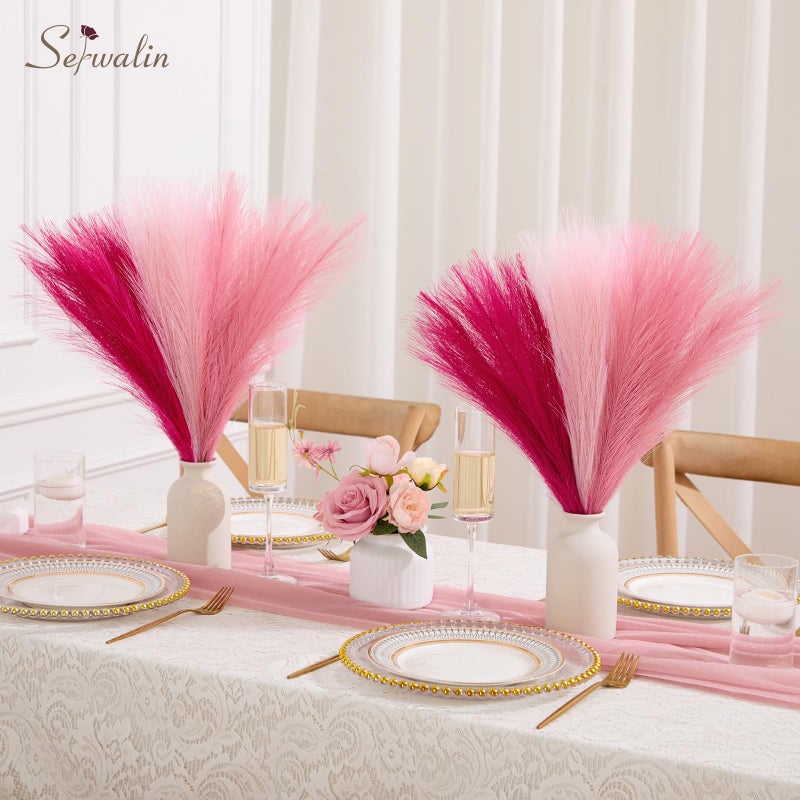 Serwalin 60Pcs Hot Pink & Blush & Pink Pampas Grass Decor, 17.7'' Faux Pampas Grass, Artificial Pompous Grass Bulk Vase Filler Flower Arrangement for Boho Home Wedding Decor - Image 2