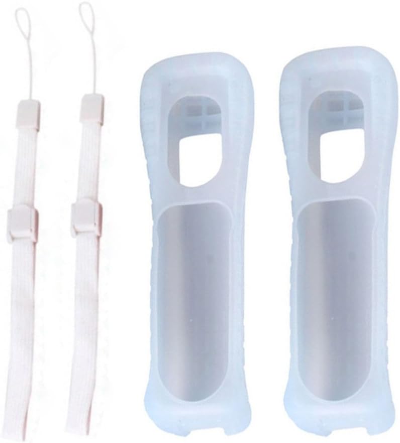 Ambertown 2 x White Silicone Skin Case Cover with Wrist Strap for Wii Remote - Image 1