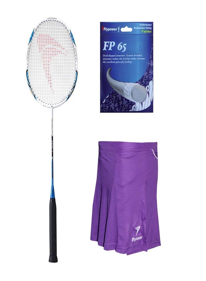 FLYPOWER Polyester Multicolor Badminton Racket Agni 1 With String Fp 65 And Skirt Purple Size J-2 - Image 2