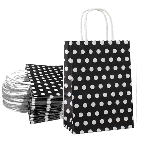 Aakriti Paper Rakhi Gift Bags with Handles Polka Dot Paper Party Favor Bags for Kids Birthday Baby Shower Wedding Festivals Holiday Party Gift Bags Polka Dot Black (10 x8x3 Inch Pack of 10, Black) - Image 3
