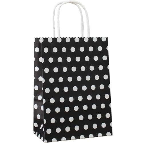 Aakriti Paper Rakhi Gift Bags with Handles Polka Dot Paper Party Favor Bags for Kids Birthday Baby Shower Wedding Festivals Holiday Party Gift Bags Polka Dot Black (10 x8x3 Inch Pack of 10, Black) - Image 1
