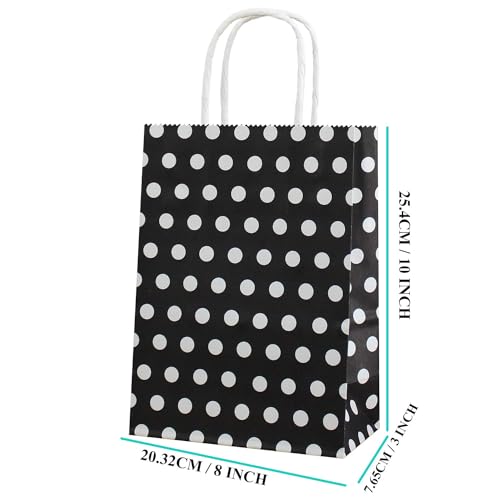Aakriti Paper Rakhi Gift Bags with Handles Polka Dot Paper Party Favor Bags for Kids Birthday Baby Shower Wedding Festivals Holiday Party Gift Bags Polka Dot Black (10 x8x3 Inch Pack of 10, Black) - Image 4
