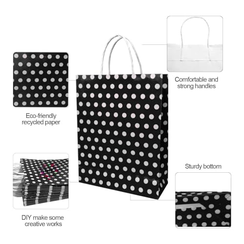 Aakriti Paper Rakhi Gift Bags with Handles Polka Dot Paper Party Favor Bags for Kids Birthday Baby Shower Wedding Festivals Holiday Party Gift Bags Polka Dot Black (10 x8x3 Inch Pack of 10, Black) - Image 2