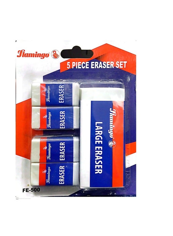 مجموعة ممحاة فلامينجو مكونة من 5 قطع باللون الأبيض