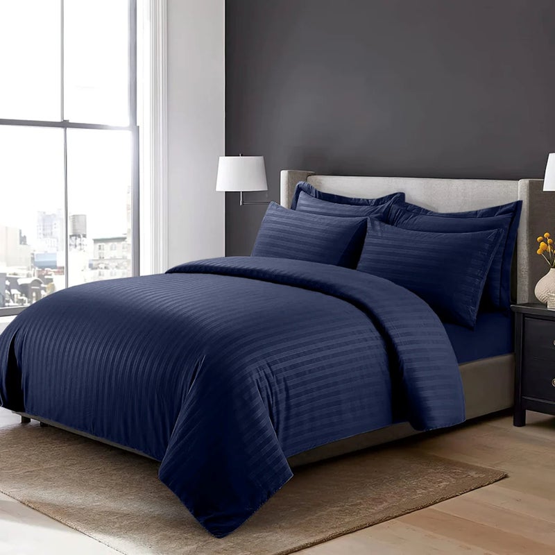 MAXQON 6-Piece Duvet Cover Set –King Size, Includes 1 Duvet Cover(220x240cm), 1 Fitted Sheet(180x200+30cm) 4 Pillowcases(53x75cm), Color Blue - Image 1