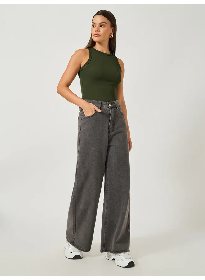 ستايلي Styli Plain Round Neck Fitted Tank