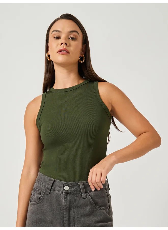 ستايلي Styli Plain Round Neck Fitted Tank