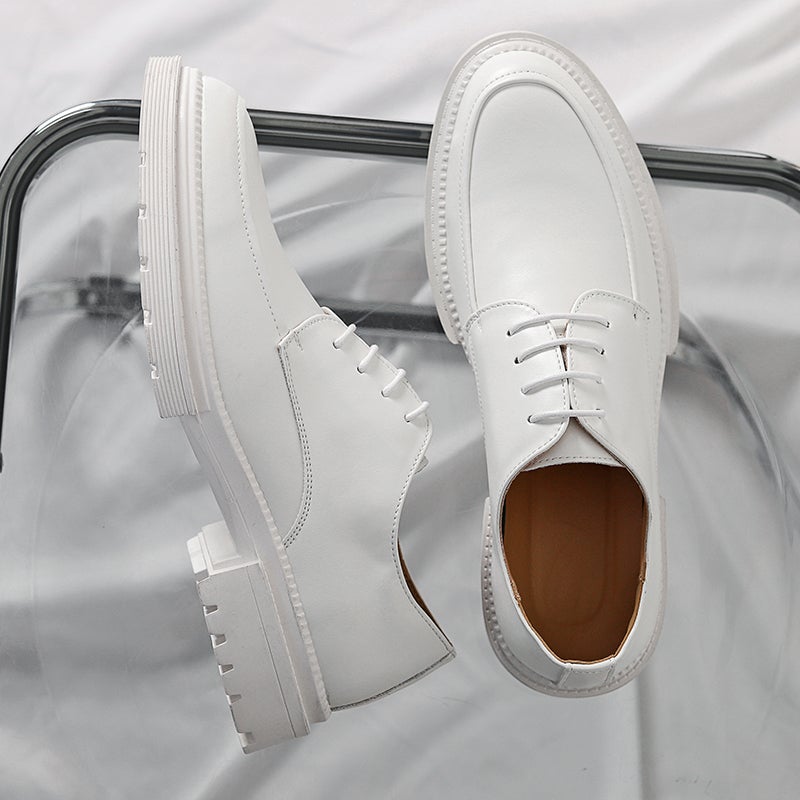 White leather shoes mens British photography wedding photo studio host performance business heightening suit best man wedding groom shoes White 2588