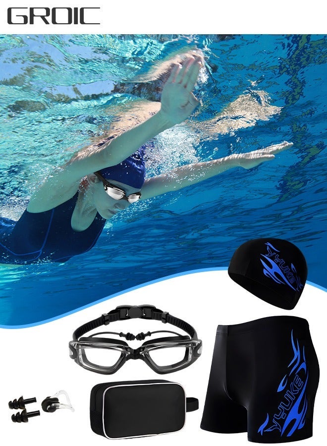 GROIC Swimming Goggles Set, Swim Cap Anti Fog UV Sunglasses Goggle Kit,Swimming Trunks,No Leaking with Nose Clip, Earplugs and Storage Bag,Swimming Suit  - Image 1