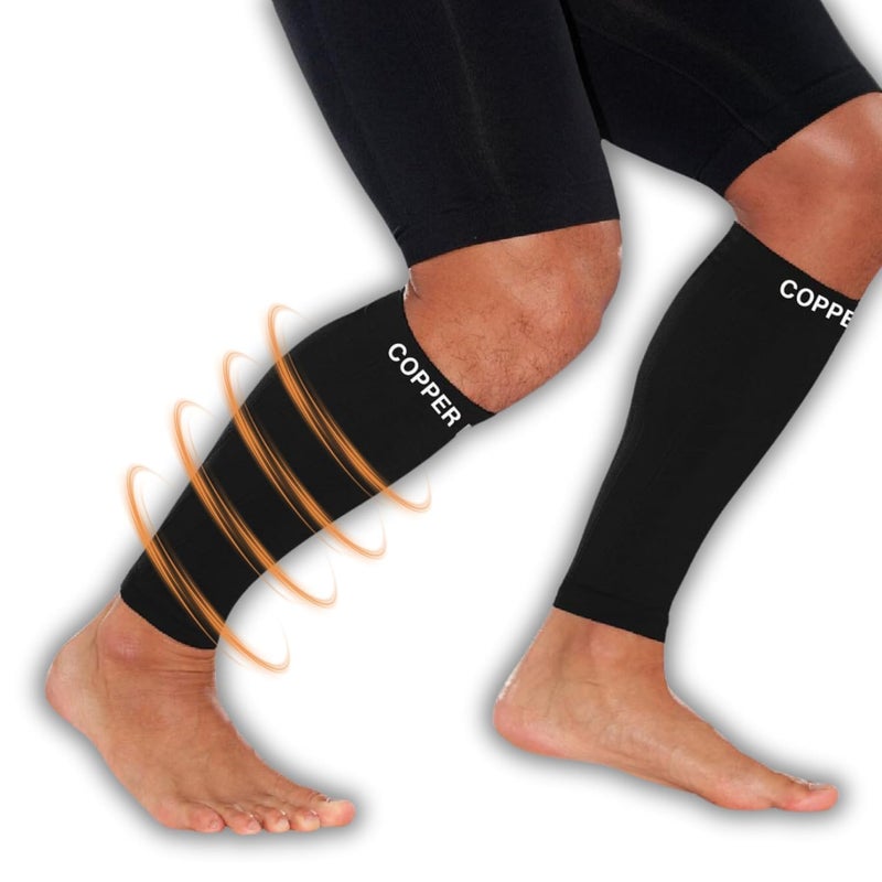 ATOOZED Copper Compression Calf Sleeve- Shin Support Socks for Relief from Leg Cramps, Shin Splints, Varicose Veins Injury Pain Guard - Recovery for Men & Women-Sports, Gym & Running - Image 1