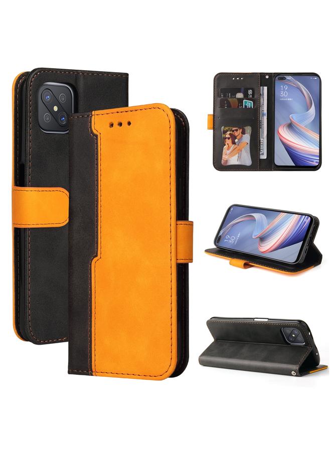 اس-توب جراب لهاتف OPPO A92S/A72 5G/A73 5G/A52 5G/Reno4 Z، جراب جلدي PU قابل للطي أفقيًا ومزين بخياطة ملونة مع حامل وفتحات للبطاقات وإطار للصور وحبل قصير - Image 1