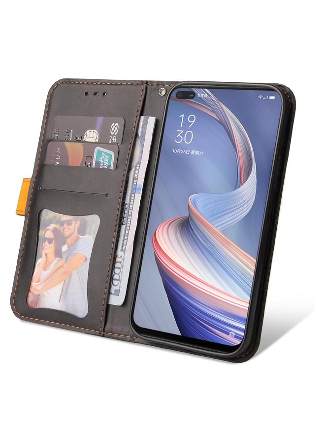 اس-توب جراب لهاتف OPPO A92S/A72 5G/A73 5G/A52 5G/Reno4 Z، جراب جلدي PU قابل للطي أفقيًا ومزين بخياطة ملونة مع حامل وفتحات للبطاقات وإطار للصور وحبل قصير - Image 5