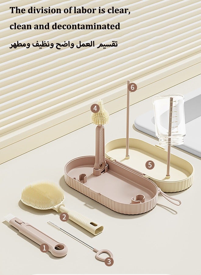 Aissiora Baby bottle cleaning brush set, 5-in-1 bottle cleaning brush, Multi functional bottle brush, Baby pacifier brush, Baby bottle cleaner, Comes with bottle drying rack and storage box - Image 4