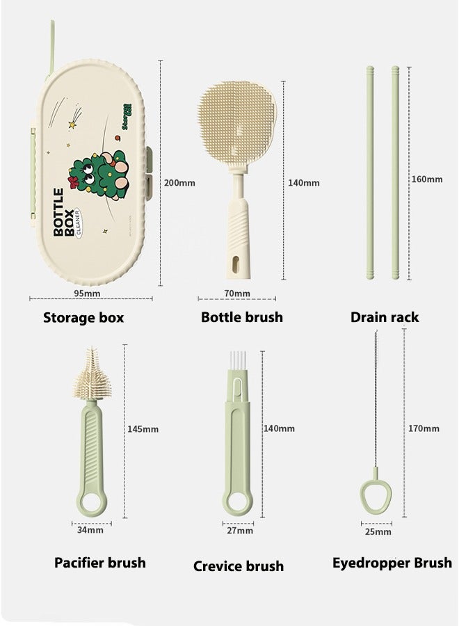 Aissiora Baby bottle cleaning brush set, 5-in-1 bottle cleaning brush, Multi functional bottle brush, Baby pacifier brush, Baby bottle cleaner, Comes with bottle drying rack and storage box - Image 2