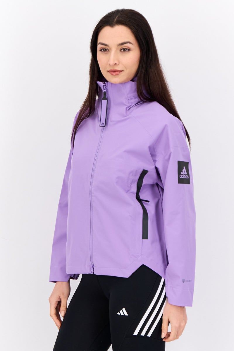 Adidas جاكيت رياضي نسائي بأكمام طويلة وقبعة، خارجي، بنفسجي - Image 2