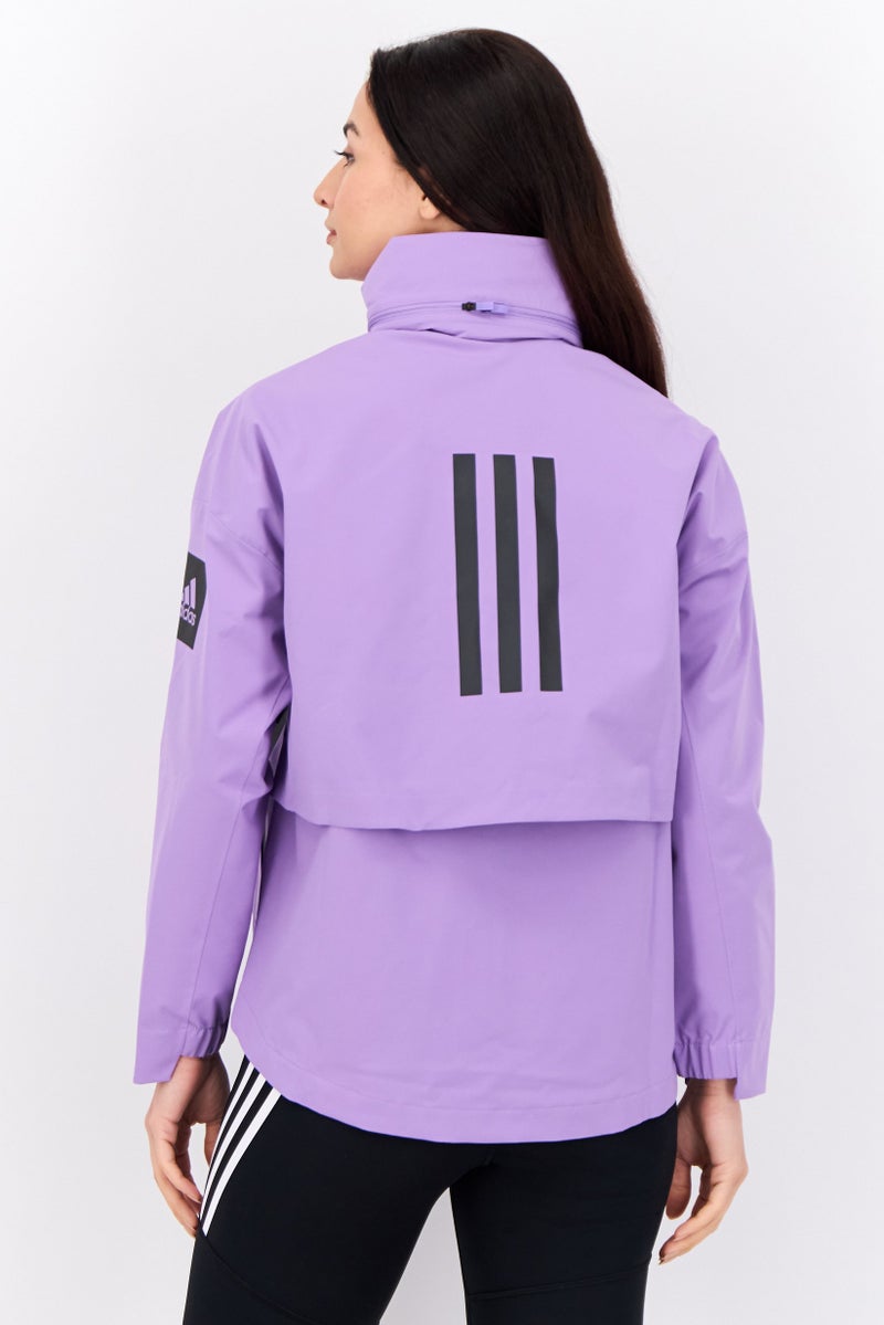 Adidas جاكيت رياضي نسائي بأكمام طويلة وقبعة، خارجي، بنفسجي - Image 3