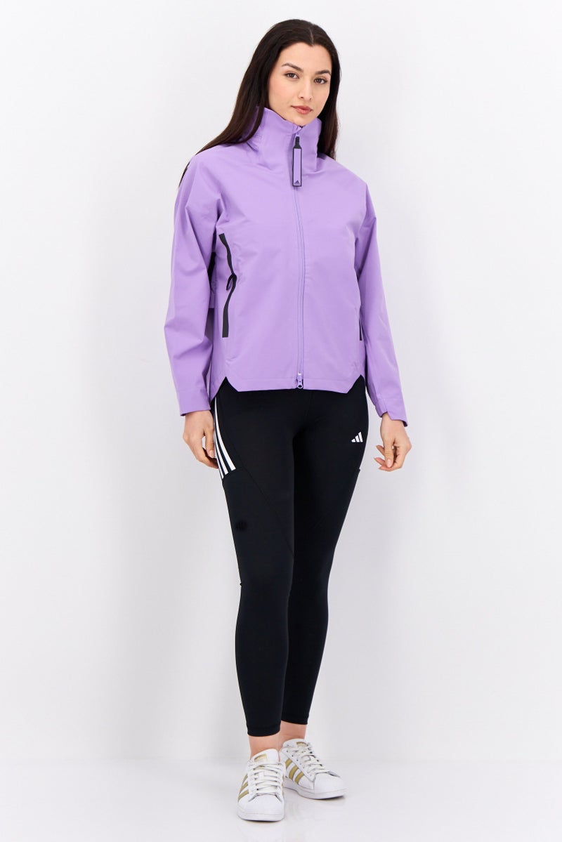 Adidas جاكيت رياضي نسائي بأكمام طويلة وقبعة، خارجي، بنفسجي - Image 4