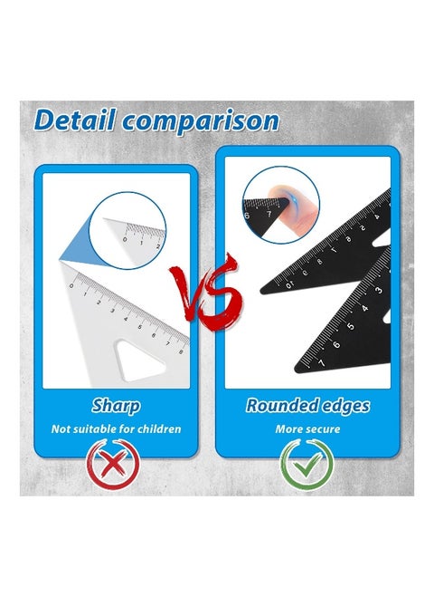 4Pcs Triangular Scale Ruler Set, Geometric Protractor Mathematical Triangle Ruler Aluminum Ruler for School and Office Supplies Math Rulers for Kids and Adults Draftsman (Black)