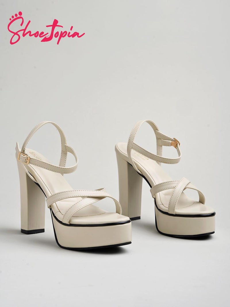 Shoetopia Women's Heeled Sandal-2 Kids UK (Fast-Cream)-EU35 - Image 5