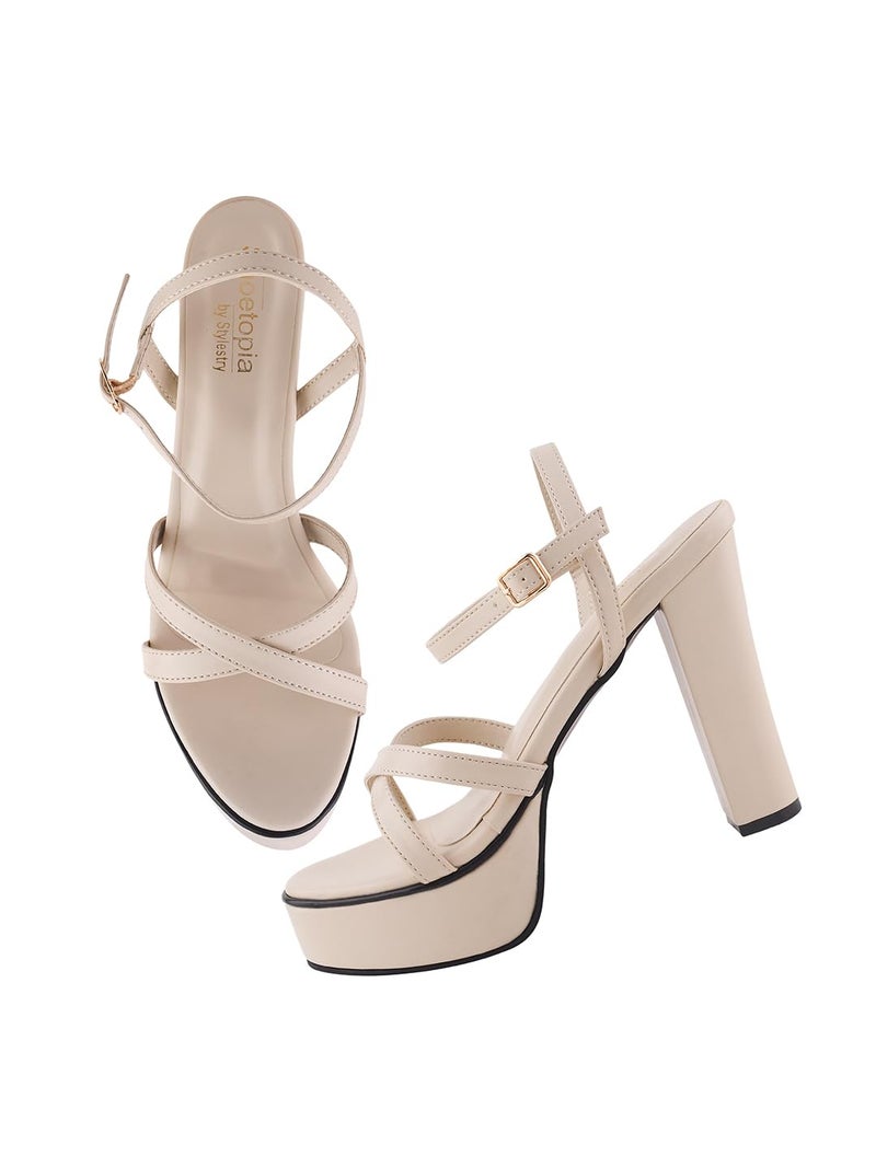 Shoetopia Women's Heeled Sandal-2 Kids UK (Fast-Cream)-EU35 - Image 1