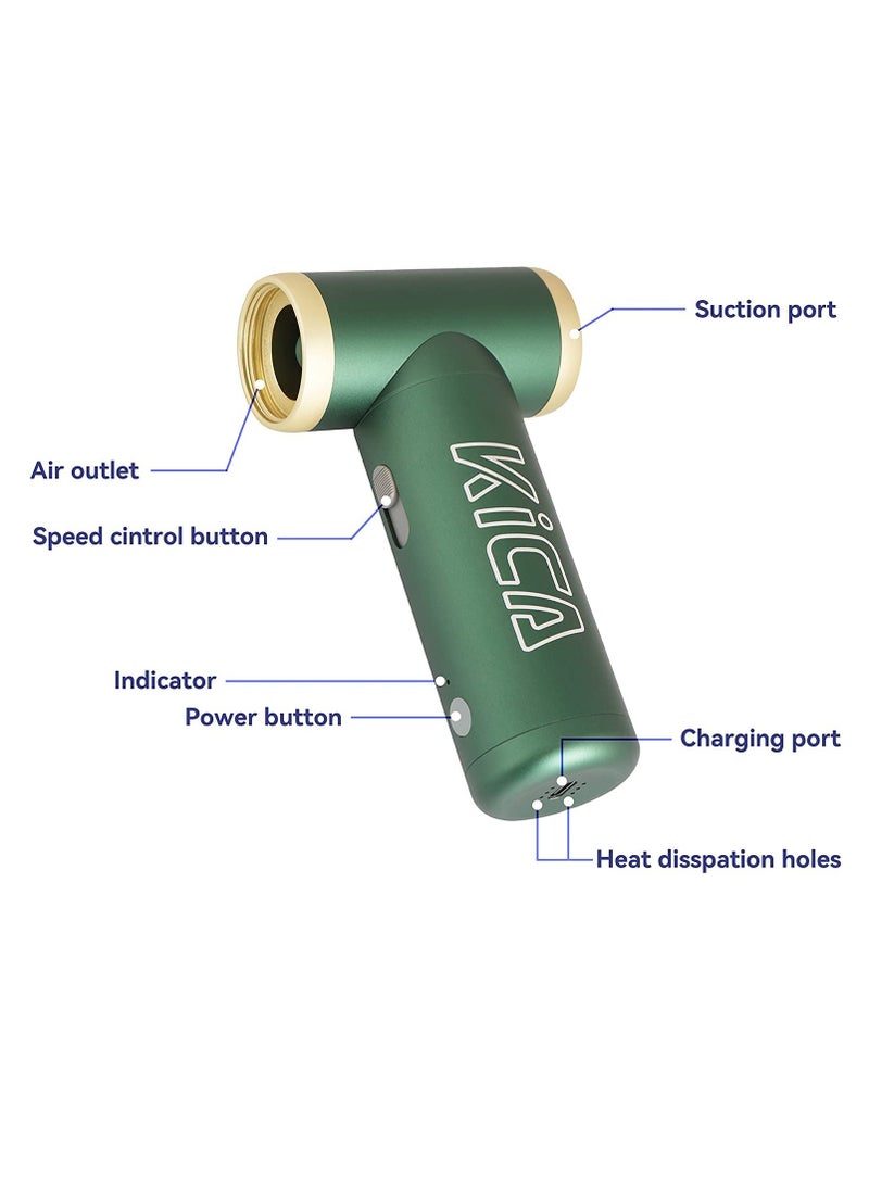 كيكا "منفضة الهواء الكهربائية KiCA Jet Fan 2.0 - 100,000 دورة في الدقيقة - أداة تنظيف متعددة الأغراض للكمبيوتر ولوحة المفاتيح وعدسة الكاميرا والتخييم والشواء والسيارة والمزيد - فوهة مطورة وعمر البطارية - بديل يمكن للهواء - أخضر"  - Image 2