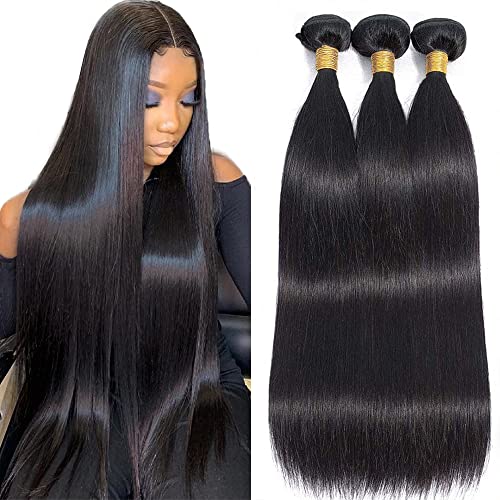 WOWQUEEN 10A Brazilian Straight Human Hair Bundles 14 16 18 Inch 100% Unprocessed Virgin Straight Weave 3 Bundles Deals Human Hair - Image 1