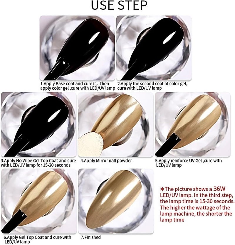FEELHIGH Mirror Effect Chrome Powder Silver Rose Gold 3 ColorsSet Metallic Nail Pigment Foil Charms Flakes Sparkle Glitter Shimmer Dust Professional Designer on Nail Art Decoration - Image 5