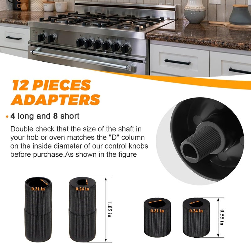 Blutoget 4 Pack Black Universal Control Knobs with 12 Adapters - Compatible for Oven Stove Range - Universal Stove Knobs - Wide Range of Availability - Image 4