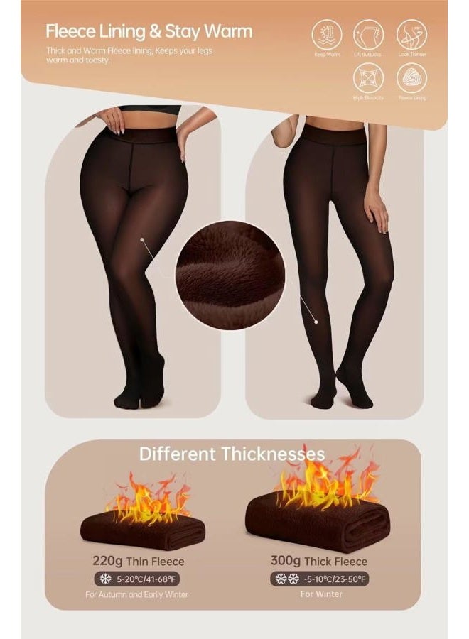 Vertvie Fleece Lined Leggings Women Translucent Black Sheer Fleece Tights Skin Color Single Seam Warm Pantyhose Coffee 2 Pack High Waisted Opaque Tights Thermal Thick Winter Tights for Under Dress - Image 2