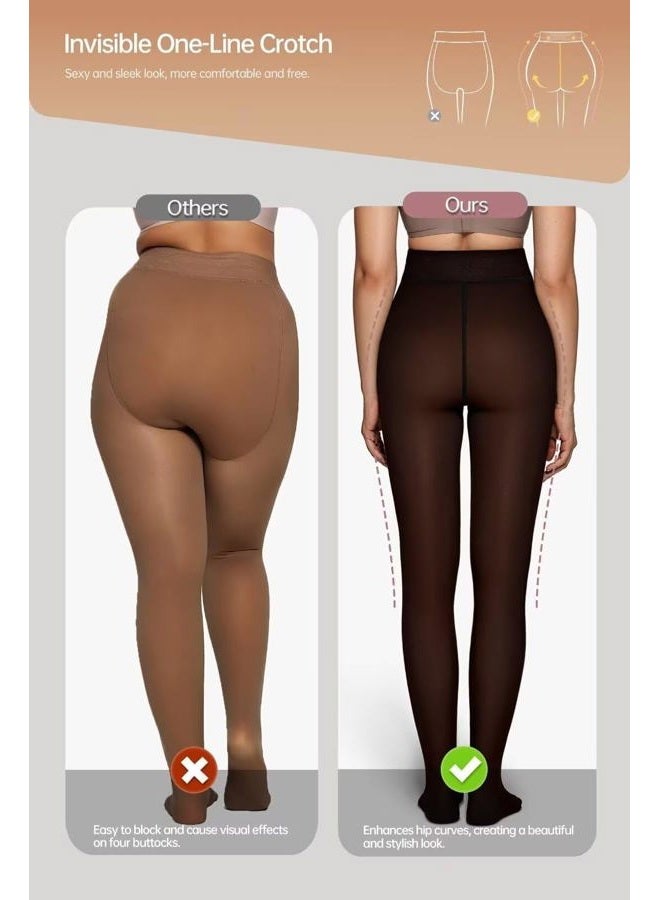 Vertvie Fleece Lined Leggings Women Translucent Black Sheer Fleece Tights Skin Color Single Seam Warm Pantyhose Coffee 2 Pack High Waisted Opaque Tights Thermal Thick Winter Tights for Under Dress - Image 3