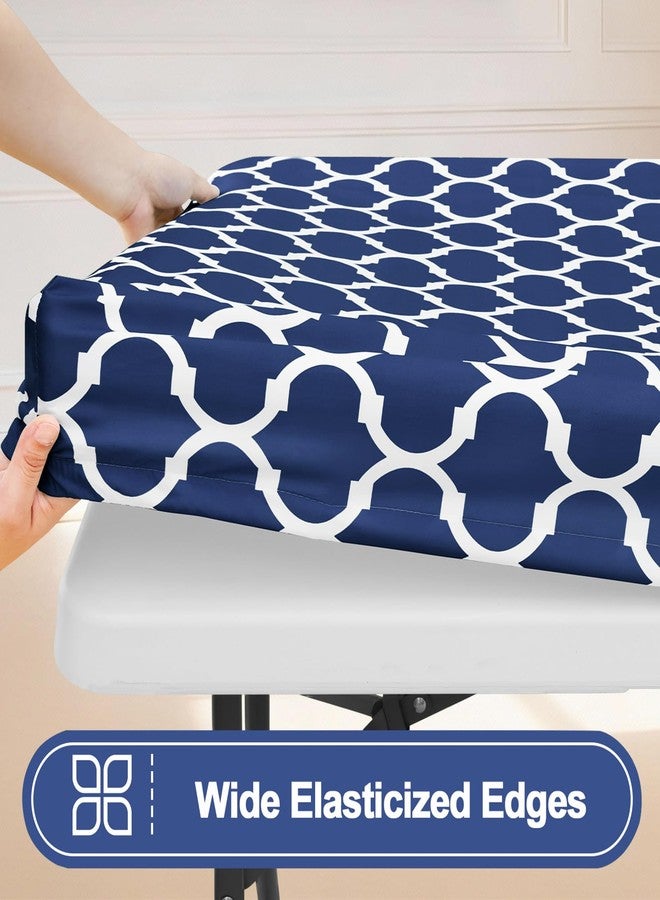Smiry Rectangle Picnic Table Cloth 2 Pack, 6FT Waterproof Elastic Fitted Tablecloths, Washable Polyester Table Cover for Camping, Indoor and Outdoor (Navy Morocco, 30"x72") - Image 3
