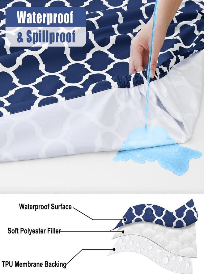 Smiry Rectangle Picnic Table Cloth 2 Pack, 6FT Waterproof Elastic Fitted Tablecloths, Washable Polyester Table Cover for Camping, Indoor and Outdoor (Navy Morocco, 30"x72") - Image 2