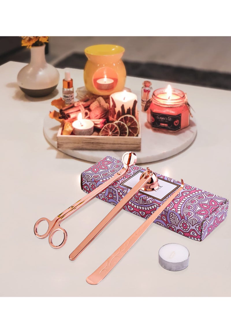 Ara Luxury - Candle Accessory Set, 3-in-1 Candle Snuffer Set with Candle Snuffer Extinguisher, Candle Wick Trimmer, Wick Dipper Wick Cutter Candle Care Kit with Gift Package for Candle Lovers, Rose Gold - Image 1