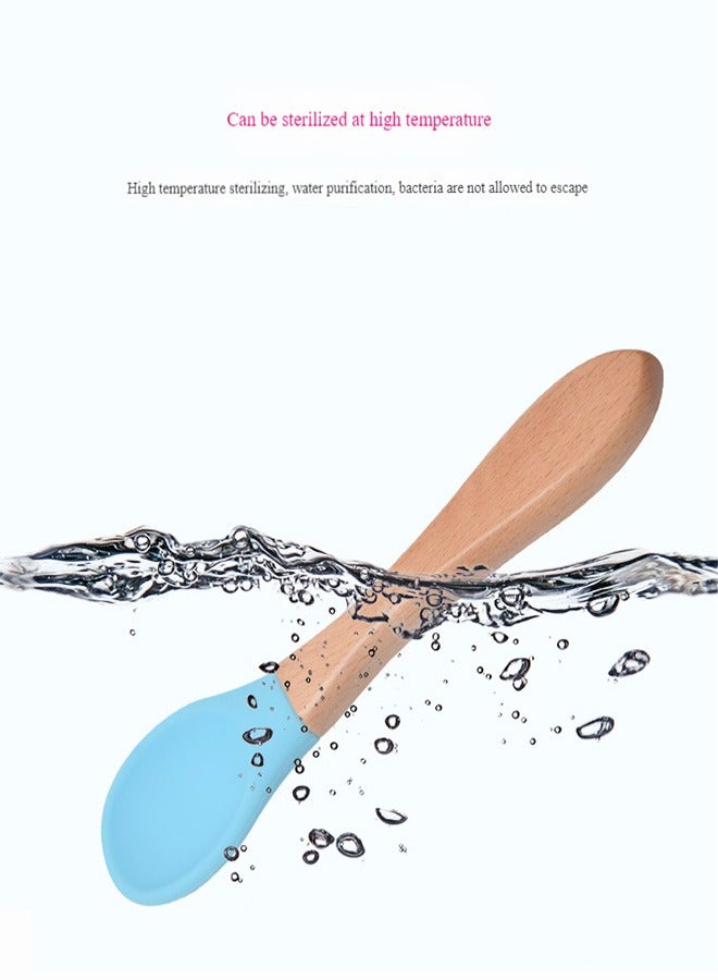 This 8-piece children's silicone tableware set is the perfect solution for safe and efficient baby feeding. Made from high-quality, food-grade silicone, this set is BPA-free, ensuring your child's safety during meals. The set includes a squirrel-shaped silicone plate, bowl, bib, straw cup, silicone spoon and fork, and wooden handle spoon and fork, providing everything your child needs for a complete meal. The cute design and light blue color attract children's attention and make mealtime enjoyable. Easy to clean and dishwasher safe, this set is ideal for both home and travel, promoting independent eating habits in children. - Image 4