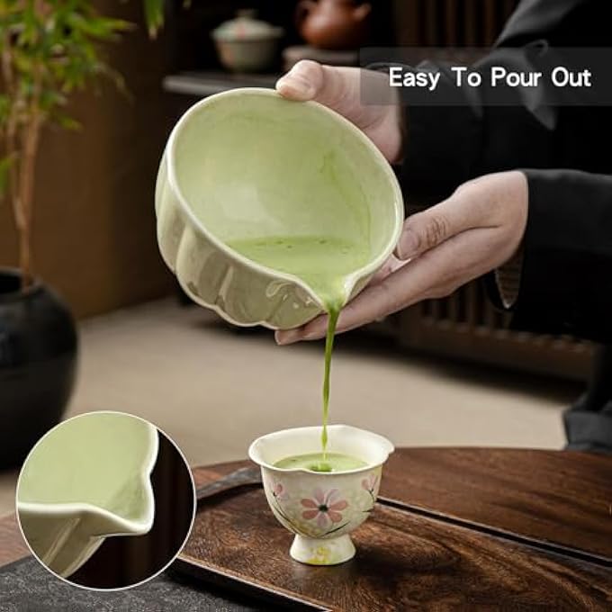 HiBREW Japanese Matcha Tea Set5 Pcs Matcha Whisk Set Matcha Bowl With Spout Matcha Whisk With Matcha Scoop Sifter Chasen Holder  Mottled Green Perfect Matcha Making Kit For Matcha Lover - Image 5