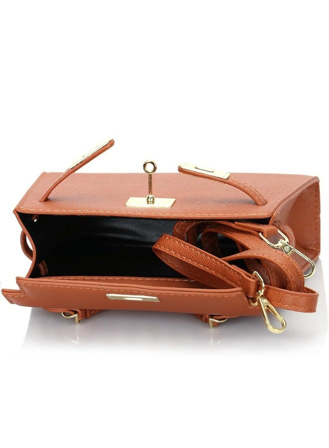 Womens Mini Leather Satchel Bags 9 * 2.5 * 5.5in Shoulder Purses Top Handle Handbags Ladies Designer Purses, golden Buckle  - Image 1