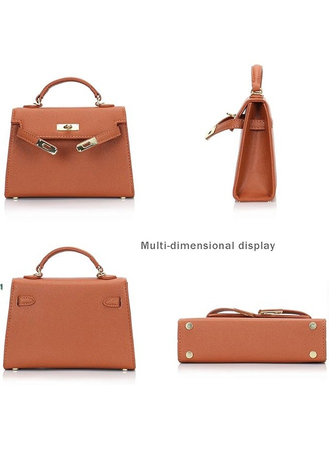 Womens Mini Leather Satchel Bags 9 * 2.5 * 5.5in Shoulder Purses Top Handle Handbags Ladies Designer Purses, golden Buckle  - Image 2