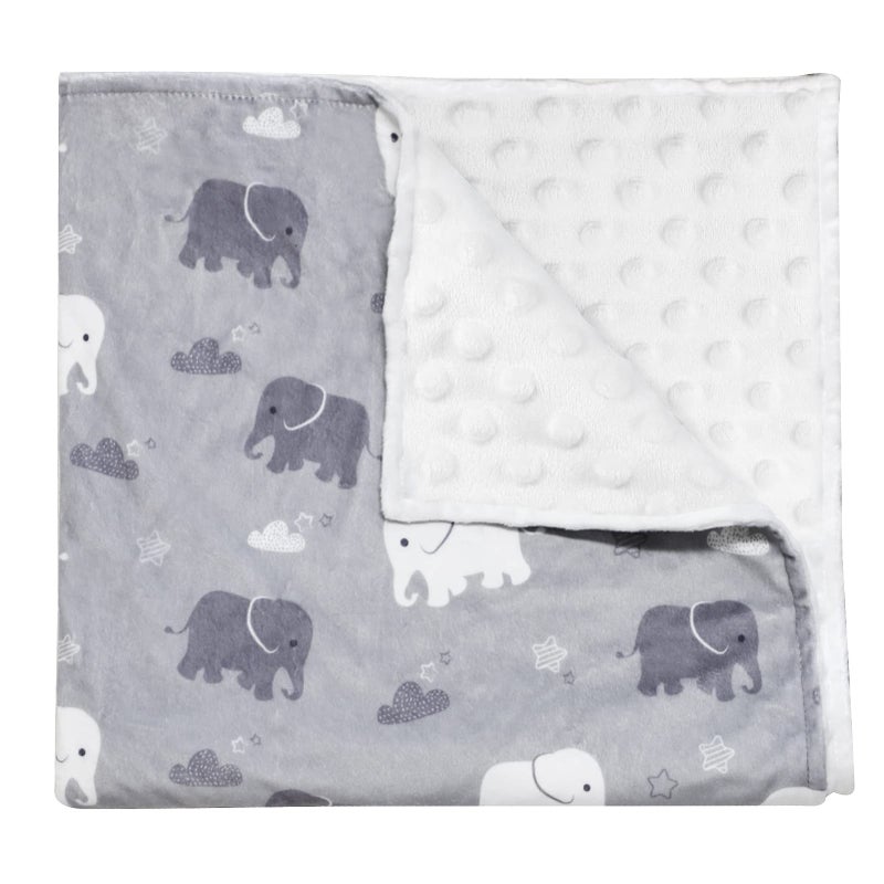 TANOFAR Super Soft Micro Fleece Baby Blanket  Boys Receiving Blanket with Dotted Backing Grey Elephant 30 x 40 Inch