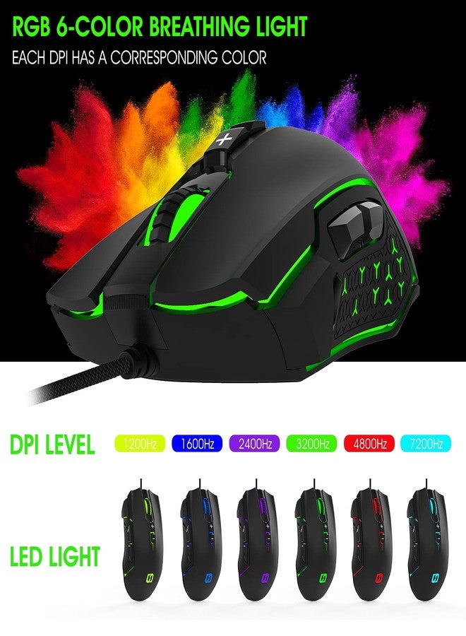 LeadsaiL ماوس ألعاب LeadsaiL سلكي RGB لأجهزة الكمبيوتر، 7200 DPI، 8 أزرار قابلة للبرمجة، إضاءة خلفية 6 ألوان، ماوس كمبيوتر بصري مريح لأجهزة الكمبيوتر المكتبية واللابتوب للاعبين والعمل - Image 2