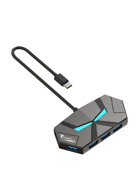Colorful Atmosphere Lamp HUB4 7 3.0 High Speed Splitter Expansion Laptop One Drag Multiple Turn-Number Of Interfaces:Typec 7-port 3.0 Black 0.3m