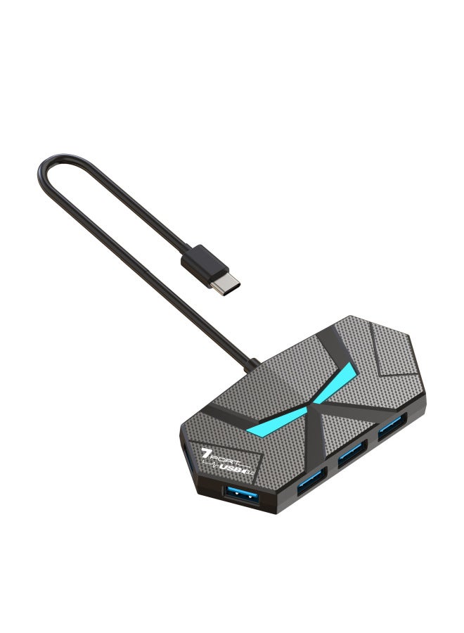 Colorful Atmosphere Lamp HUB4 7 3.0 High Speed Splitter Expansion Laptop One Drag Multiple Turn-Number Of Interfaces:Typec 7-port 3.0 Black 0.3m