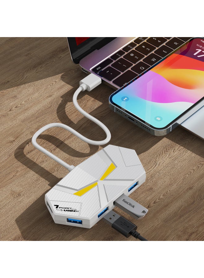 Colorful Atmosphere Lamp HUB4 7 3.0 High Speed Splitter Expansion Laptop One Drag Multiple Turn-Number Of Interfaces:Typec 7-port 3.0 Black 0.3m