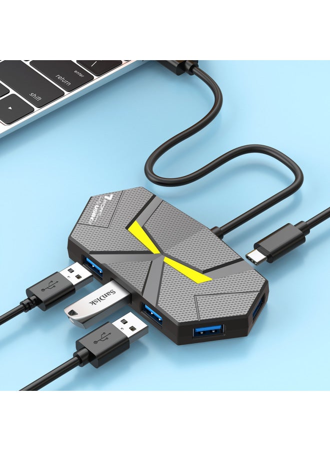 Colorful Atmosphere Lamp HUB4 7 3.0 High Speed Splitter Expansion Laptop One Drag Multiple Turn-Number Of Interfaces:Typec 7-port 3.0 Black 0.3m