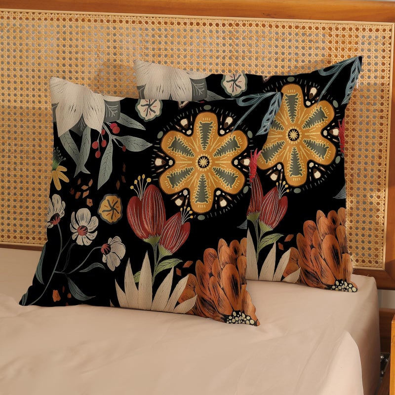 JEFERSO Spring Pillow Covers 18x18 Set of 2, Vintage Boho Floral Throw Pillows Summer Tropical Leaves Sunflower Pillowcase Sunshineyan Bohemian Outdoor Decorative Black Cushion Case for Home Decor - Image 2