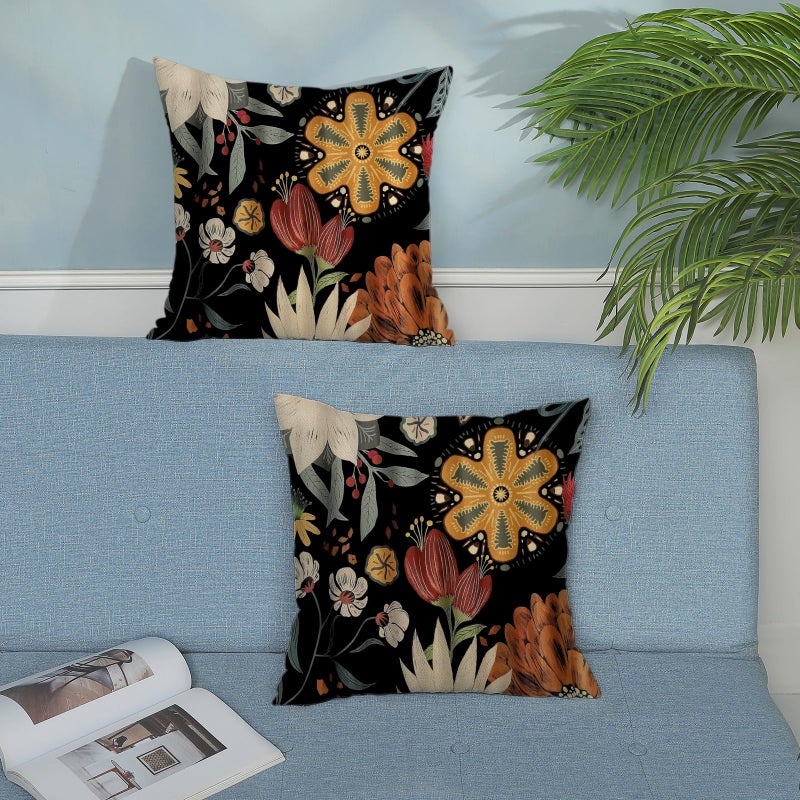 JEFERSO Spring Pillow Covers 18x18 Set of 2, Vintage Boho Floral Throw Pillows Summer Tropical Leaves Sunflower Pillowcase Sunshineyan Bohemian Outdoor Decorative Black Cushion Case for Home Decor - Image 3