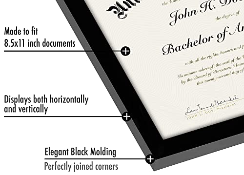 Americanflat 8.5x11 Picture Frame with Polished Plexiglass - Set of 5 - Legacy Collection - Certificate Frames for Tabletop and Wall Display - Black - Image 3