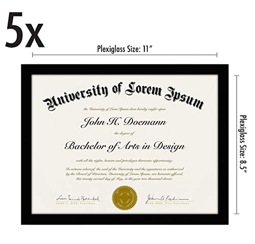 Americanflat 8.5x11 Picture Frame with Polished Plexiglass - Set of 5 - Legacy Collection - Certificate Frames for Tabletop and Wall Display - Black - Image 2