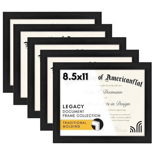 Americanflat 8.5x11 Picture Frame with Polished Plexiglass - Set of 5 - Legacy Collection - Certificate Frames for Tabletop and Wall Display - Black - Image 1