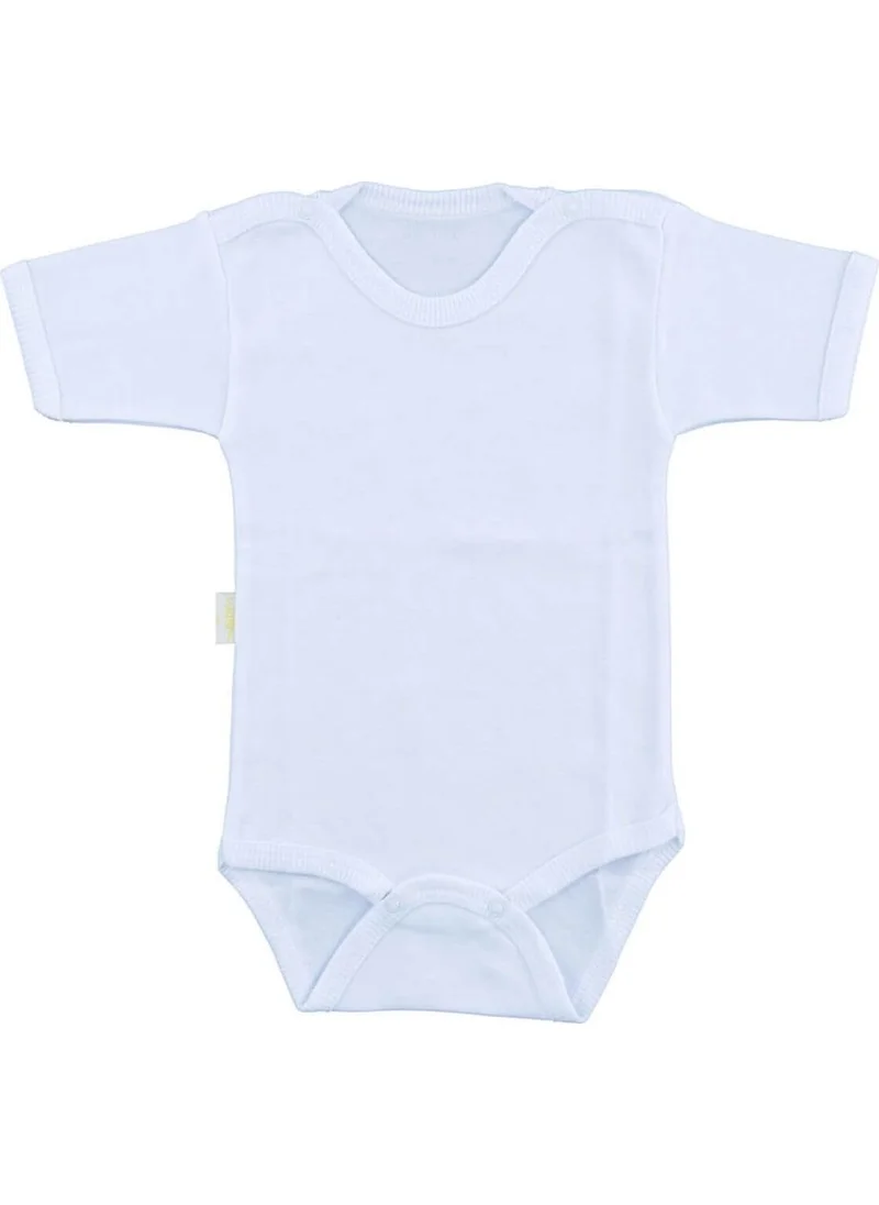 Sebi Baby White Bodysuit Cotton Half Sleeve Snap Fastener Badi SB156